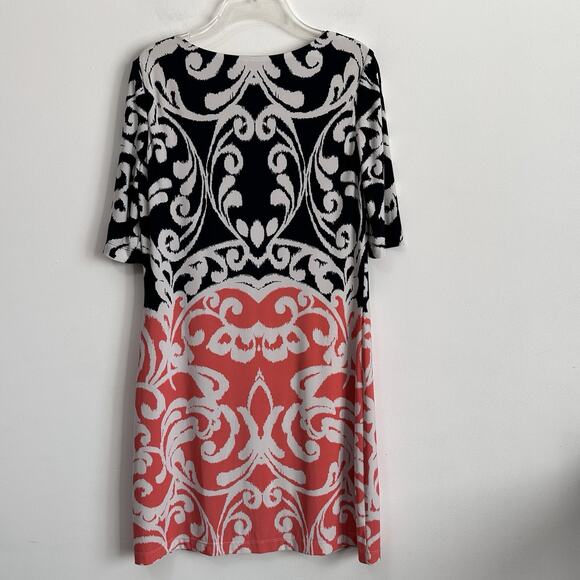Eliza J Sheath Dress 8 Black White Orange Short Sleeve Stretch Lined Party Work - Picture 11 of 12